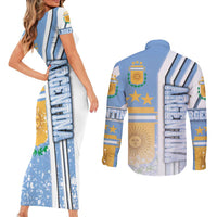 Argentina Football Couples Matching Short Sleeve Bodycon Dress and Long Sleeve Button Shirt La Albiceleste Soccer - Road To Champion