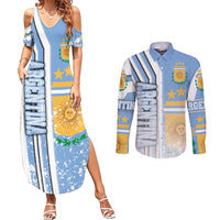 Argentina Football Couples Matching Summer Maxi Dress and Long Sleeve Button Shirt La Albiceleste Soccer - Road To Champion
