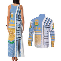 Argentina Football Couples Matching Tank Maxi Dress and Long Sleeve Button Shirt La Albiceleste Soccer - Road To Champion