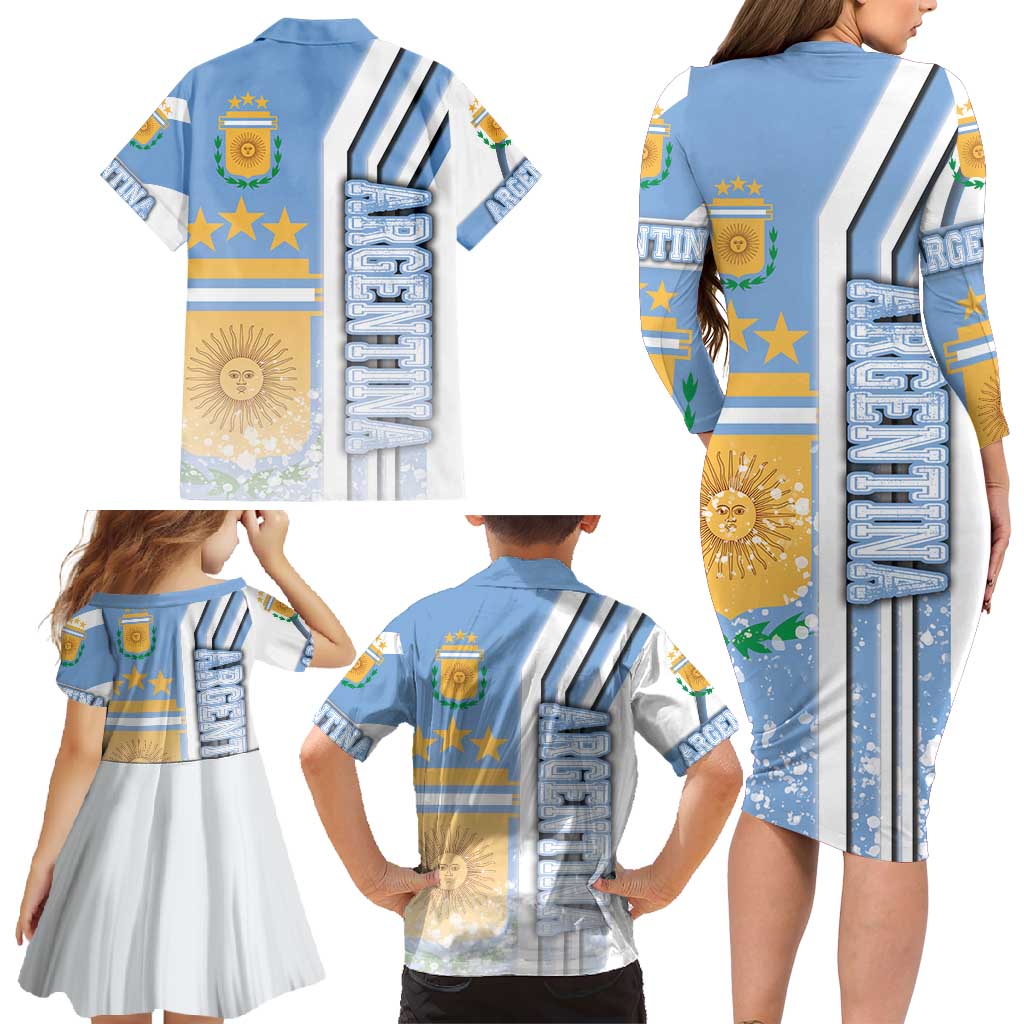 Argentina Football Family Matching Long Sleeve Bodycon Dress and Hawaiian Shirt La Albiceleste Soccer - Road To Champion