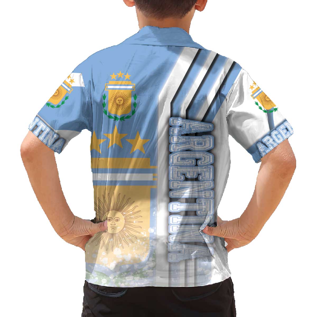 Argentina Football Family Matching Off The Shoulder Long Sleeve Dress and Hawaiian Shirt La Albiceleste Soccer - Road To Champion
