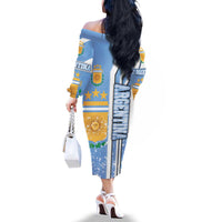 Argentina Football Family Matching Off The Shoulder Long Sleeve Dress and Hawaiian Shirt La Albiceleste Soccer - Road To Champion