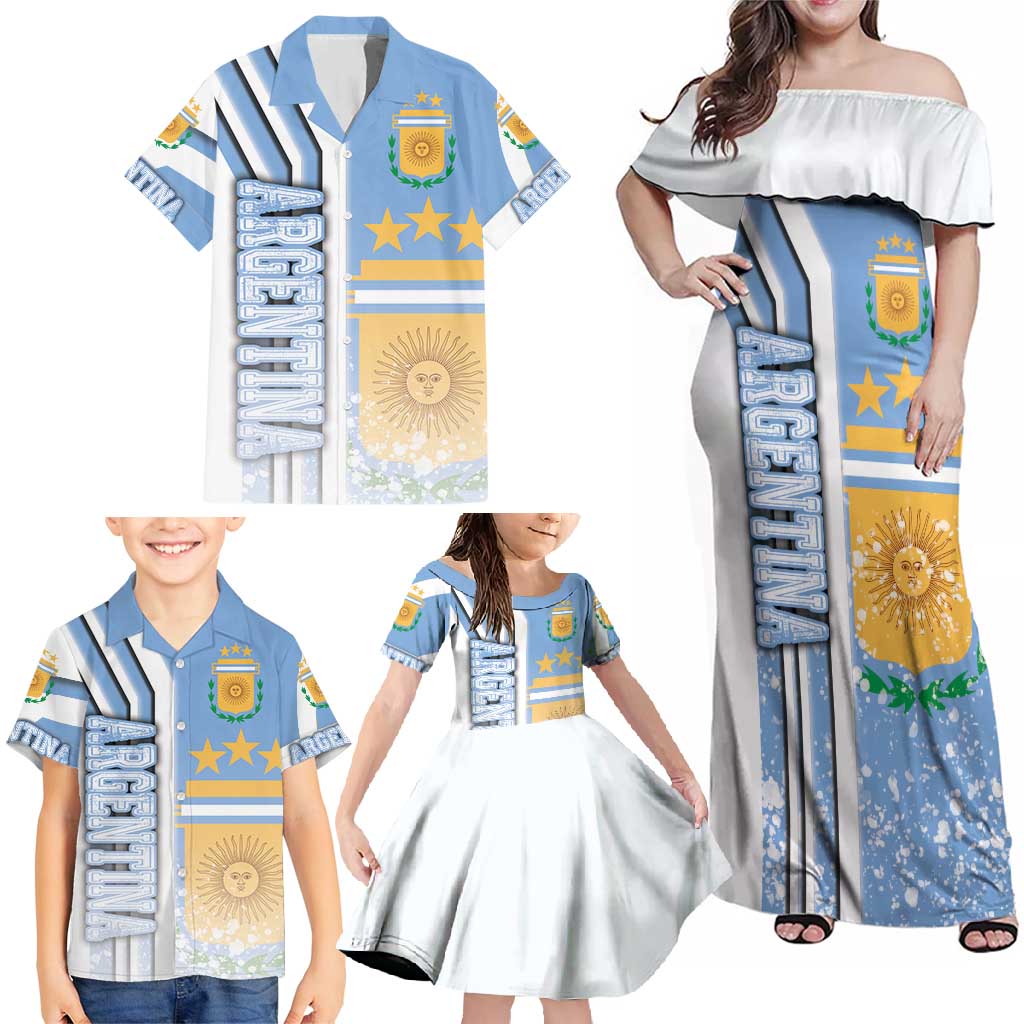 Argentina Football Family Matching Off Shoulder Maxi Dress and Hawaiian Shirt La Albiceleste Soccer - Road To Champion