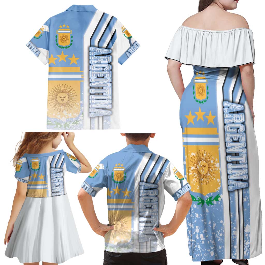 Argentina Football Family Matching Off Shoulder Maxi Dress and Hawaiian Shirt La Albiceleste Soccer - Road To Champion