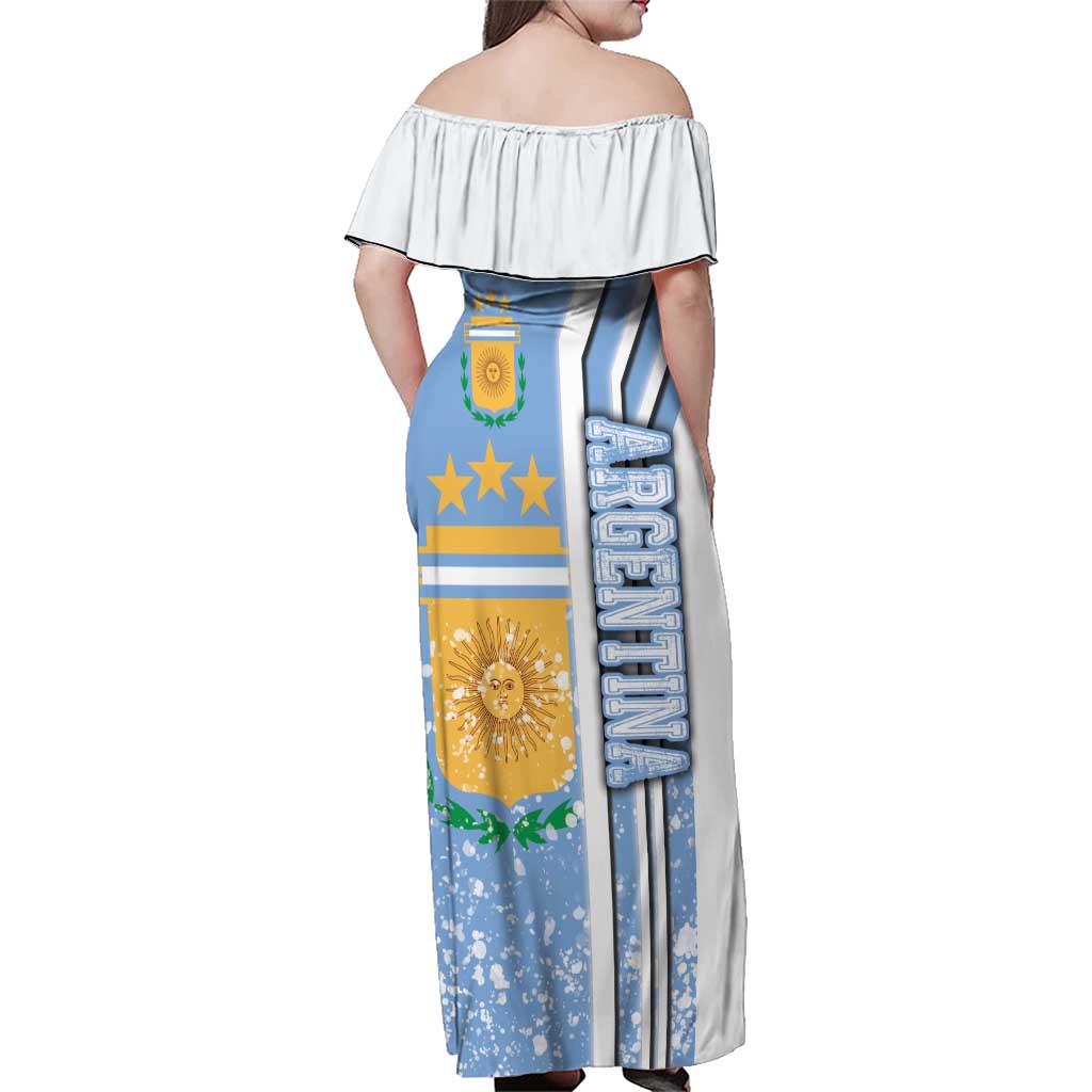 Argentina Football Family Matching Off Shoulder Maxi Dress and Hawaiian Shirt La Albiceleste Soccer - Road To Champion