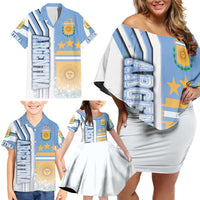 Argentina Football Family Matching Off Shoulder Short Dress and Hawaiian Shirt La Albiceleste Soccer - Road To Champion