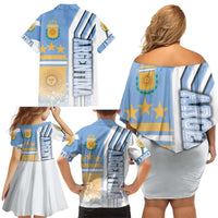 Argentina Football Family Matching Off Shoulder Short Dress and Hawaiian Shirt La Albiceleste Soccer - Road To Champion