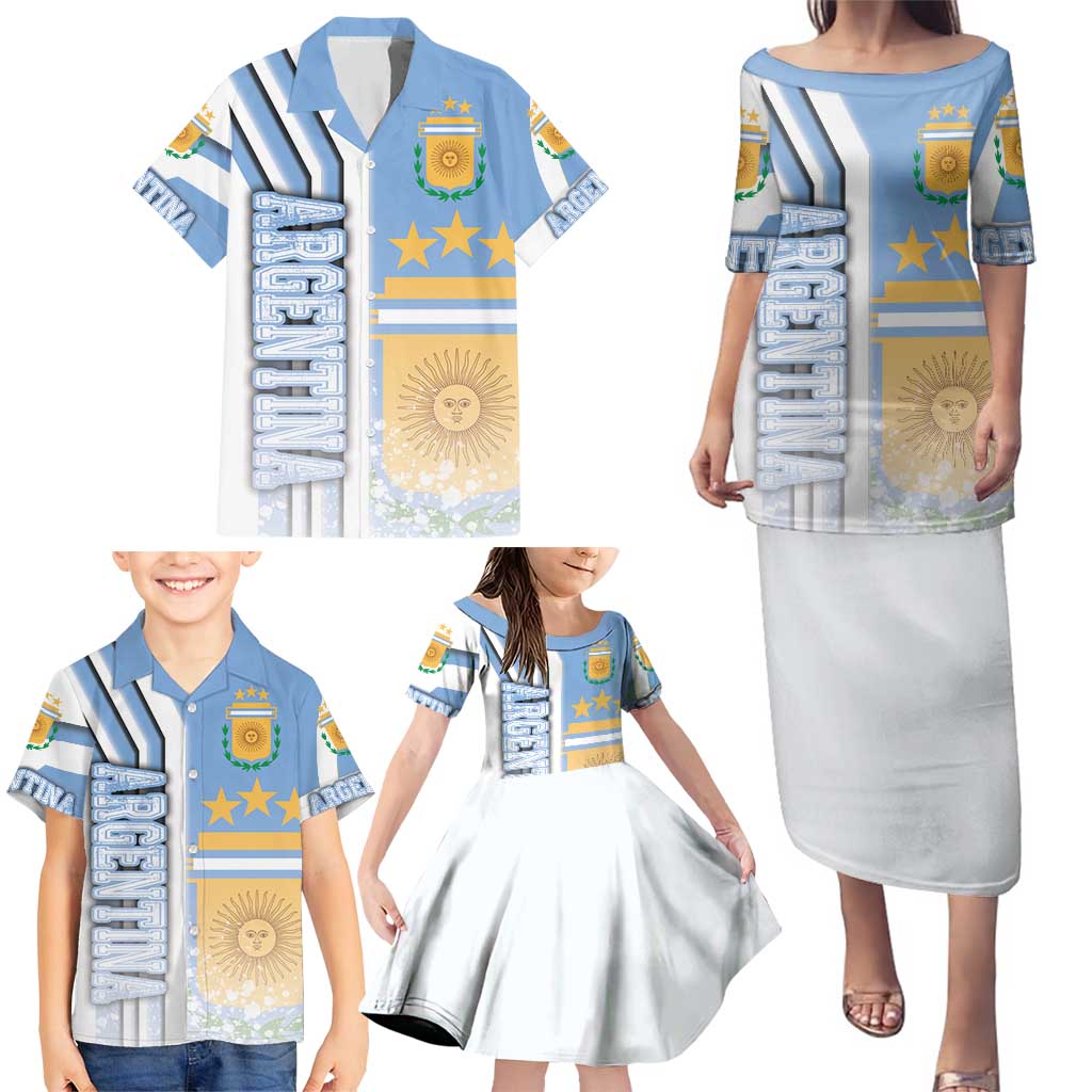 Argentina Football Family Matching Puletasi and Hawaiian Shirt La Albiceleste Soccer - Road To Champion