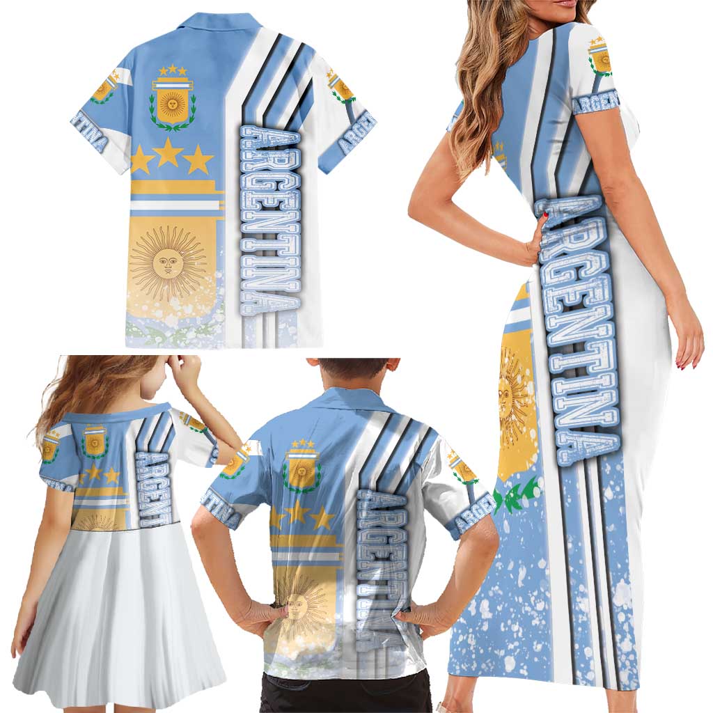 Argentina Football Family Matching Short Sleeve Bodycon Dress and Hawaiian Shirt La Albiceleste Soccer - Road To Champion