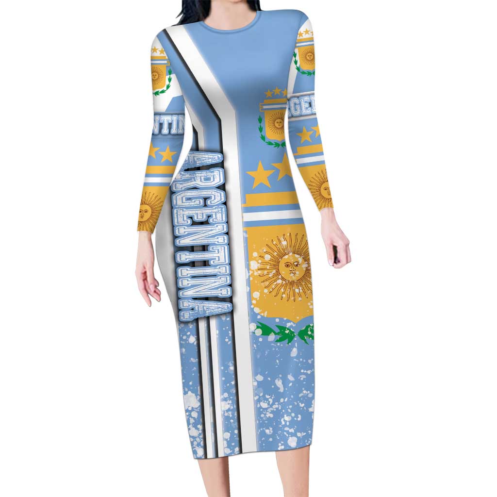 Argentina Football Long Sleeve Bodycon Dress La Albiceleste Soccer - Road To Champion