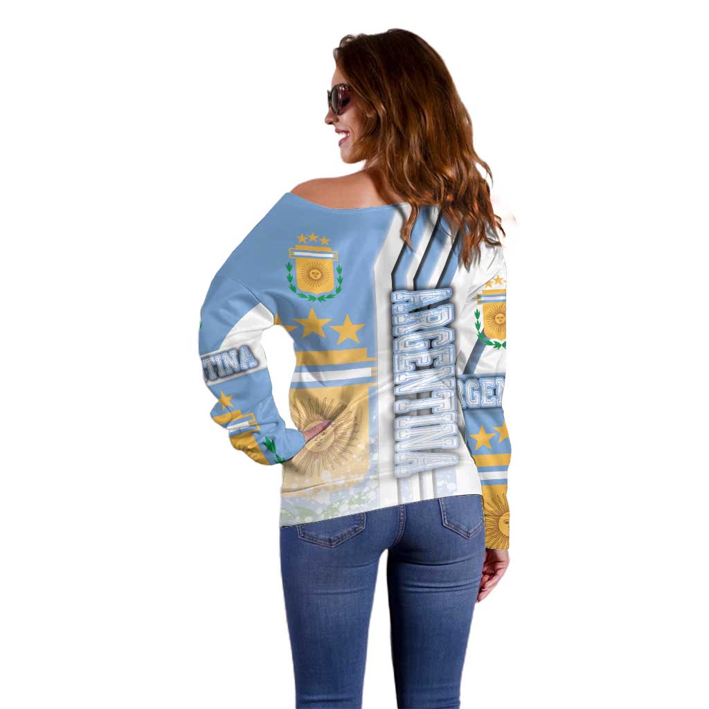 Argentina Football Off Shoulder Sweater La Albiceleste Soccer - Road To Champion