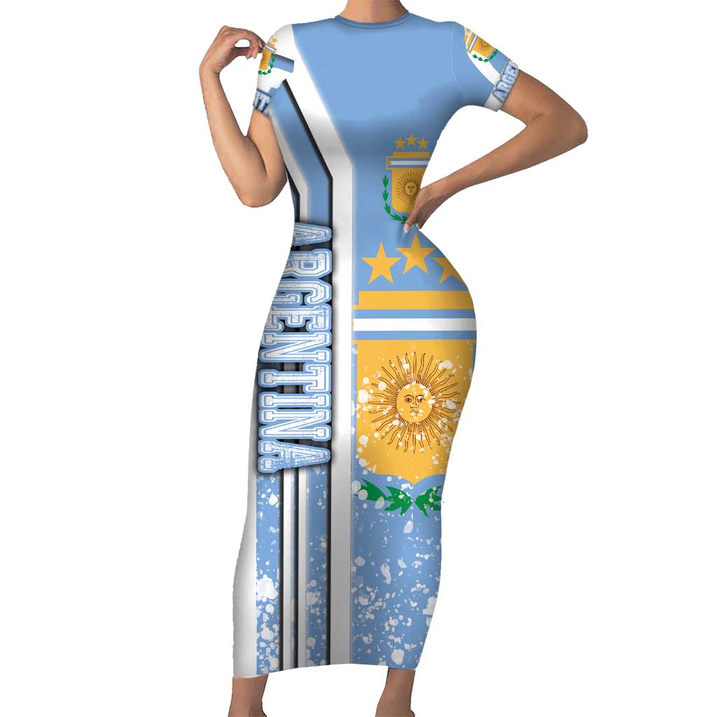 Argentina Football Short Sleeve Bodycon Dress La Albiceleste Soccer - Road To Champion