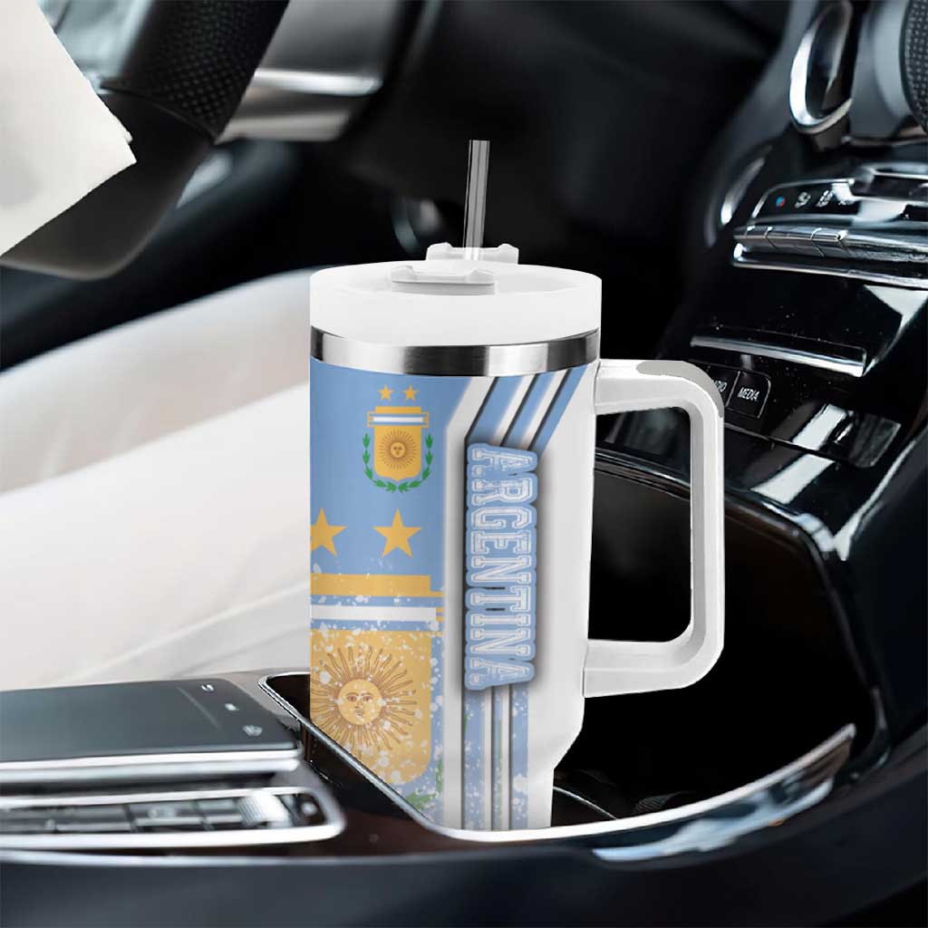 Argentina Football Tumbler With Handle La Albiceleste Soccer - Road To Champion