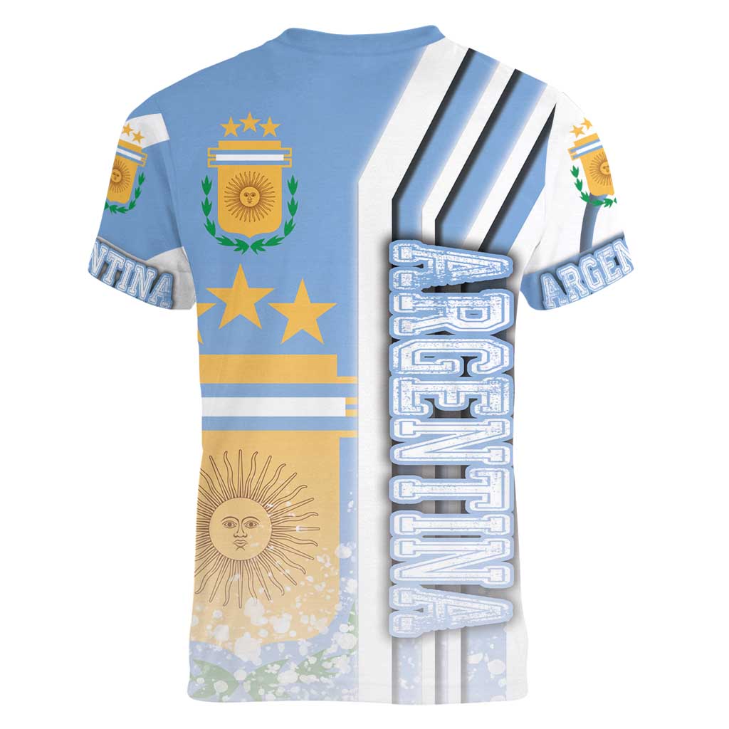 Argentina Football Women V-Neck T-Shirt La Albiceleste Soccer - Road To Champion