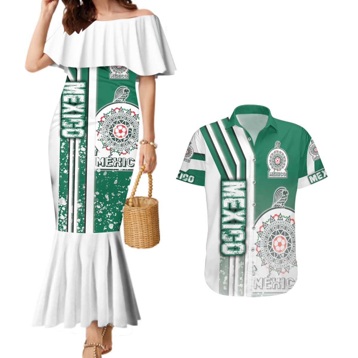 Mexico Football Couples Matching Mermaid Dress and Hawaiian Shirt El Tri Soccer - Road To Champion - Wonder Print Shop