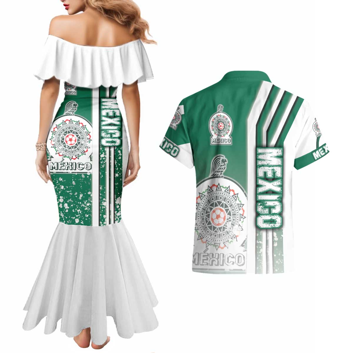 Mexico Football Couples Matching Mermaid Dress and Hawaiian Shirt El Tri Soccer - Road To Champion - Wonder Print Shop