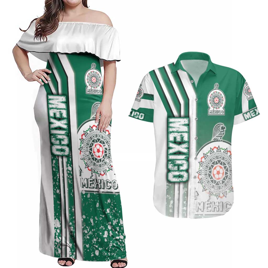 Mexico Football Couples Matching Off Shoulder Maxi Dress and Hawaiian Shirt El Tri Soccer - Road To Champion - Wonder Print Shop