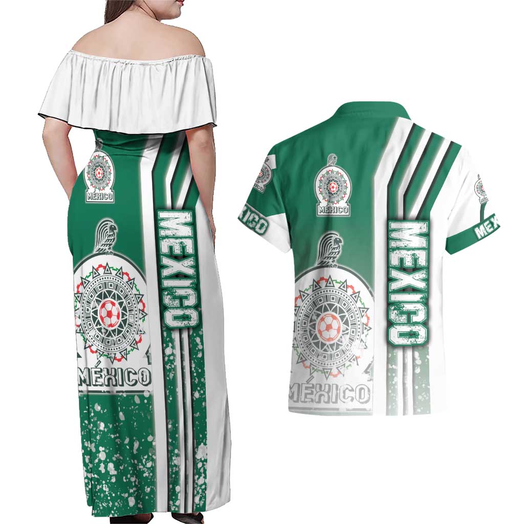 Mexico Football Couples Matching Off Shoulder Maxi Dress and Hawaiian Shirt El Tri Soccer - Road To Champion - Wonder Print Shop