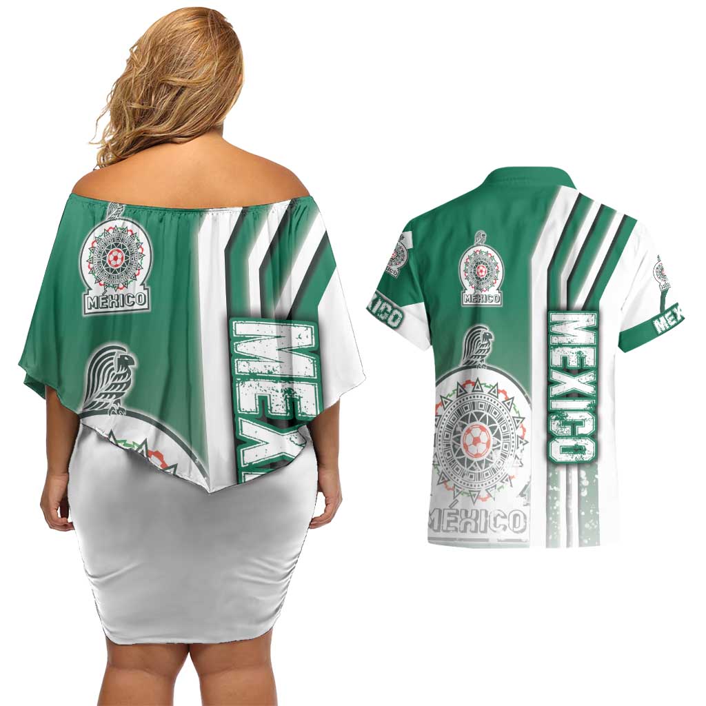 Mexico Football Couples Matching Off Shoulder Short Dress and Hawaiian Shirt El Tri Soccer - Road To Champion - Wonder Print Shop