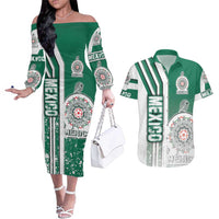 Mexico Football Couples Matching Off The Shoulder Long Sleeve Dress and Hawaiian Shirt El Tri Soccer - Road To Champion - Wonder Print Shop