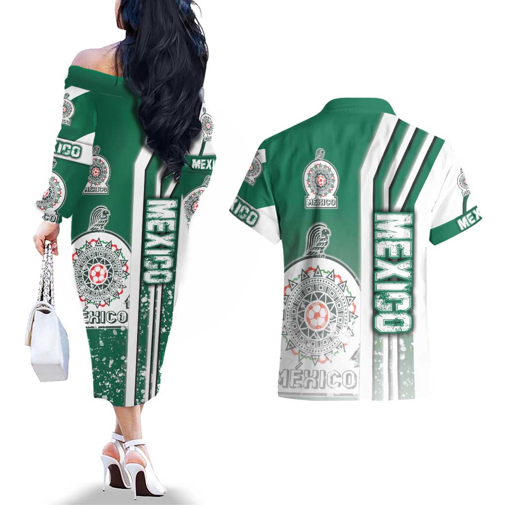 Mexico Football Couples Matching Off The Shoulder Long Sleeve Dress and Hawaiian Shirt El Tri Soccer - Road To Champion - Wonder Print Shop