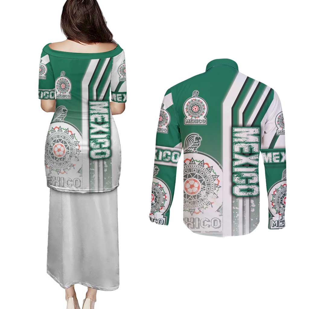 Mexico Football Couples Matching Puletasi and Long Sleeve Button Shirt El Tri Soccer - Road To Champion - Wonder Print Shop