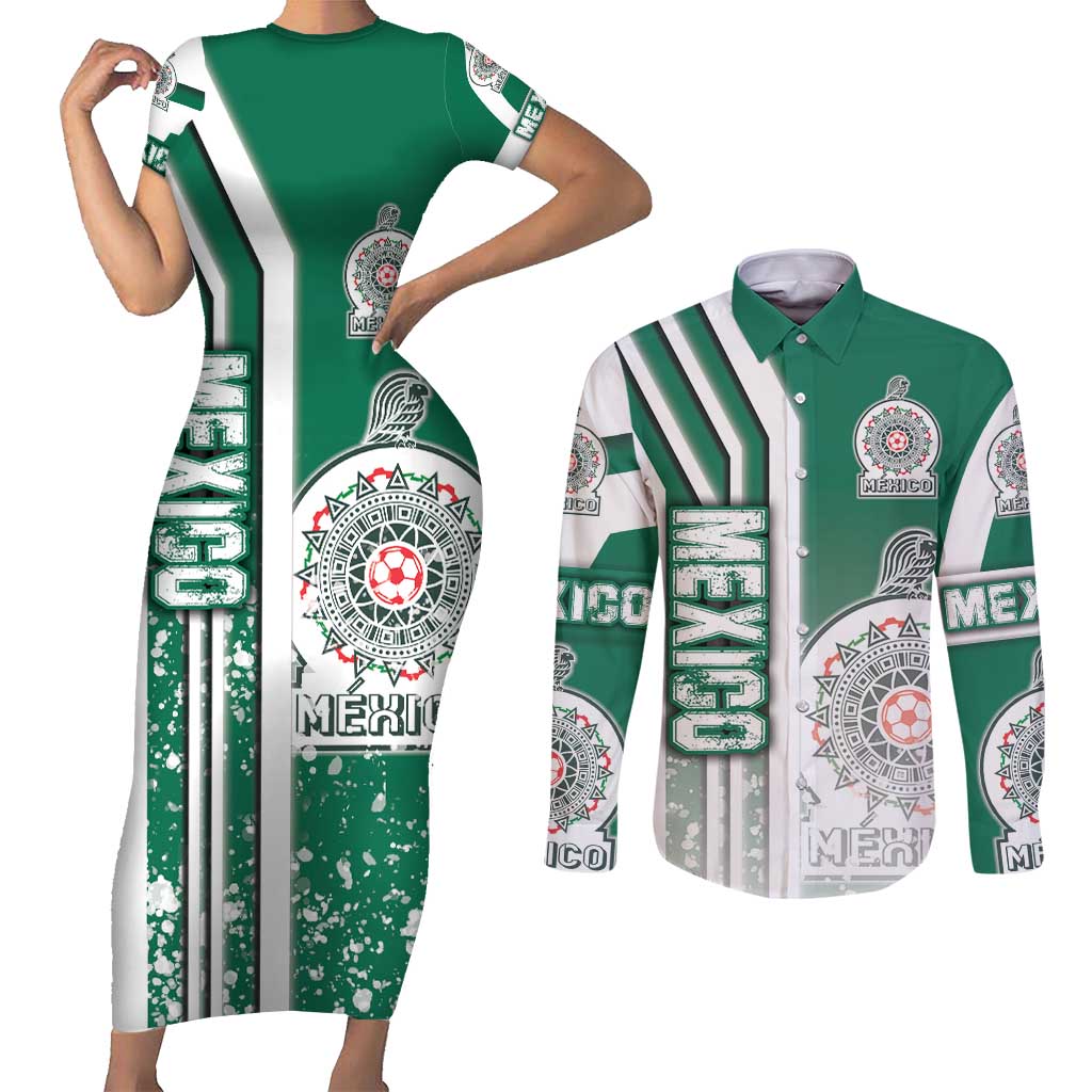 Mexico Football Couples Matching Short Sleeve Bodycon Dress and Long Sleeve Button Shirt El Tri Soccer - Road To Champion - Wonder Print Shop