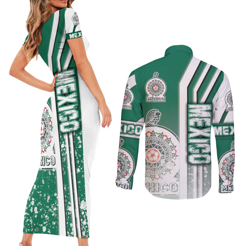 Mexico Football Couples Matching Short Sleeve Bodycon Dress and Long Sleeve Button Shirt El Tri Soccer - Road To Champion - Wonder Print Shop