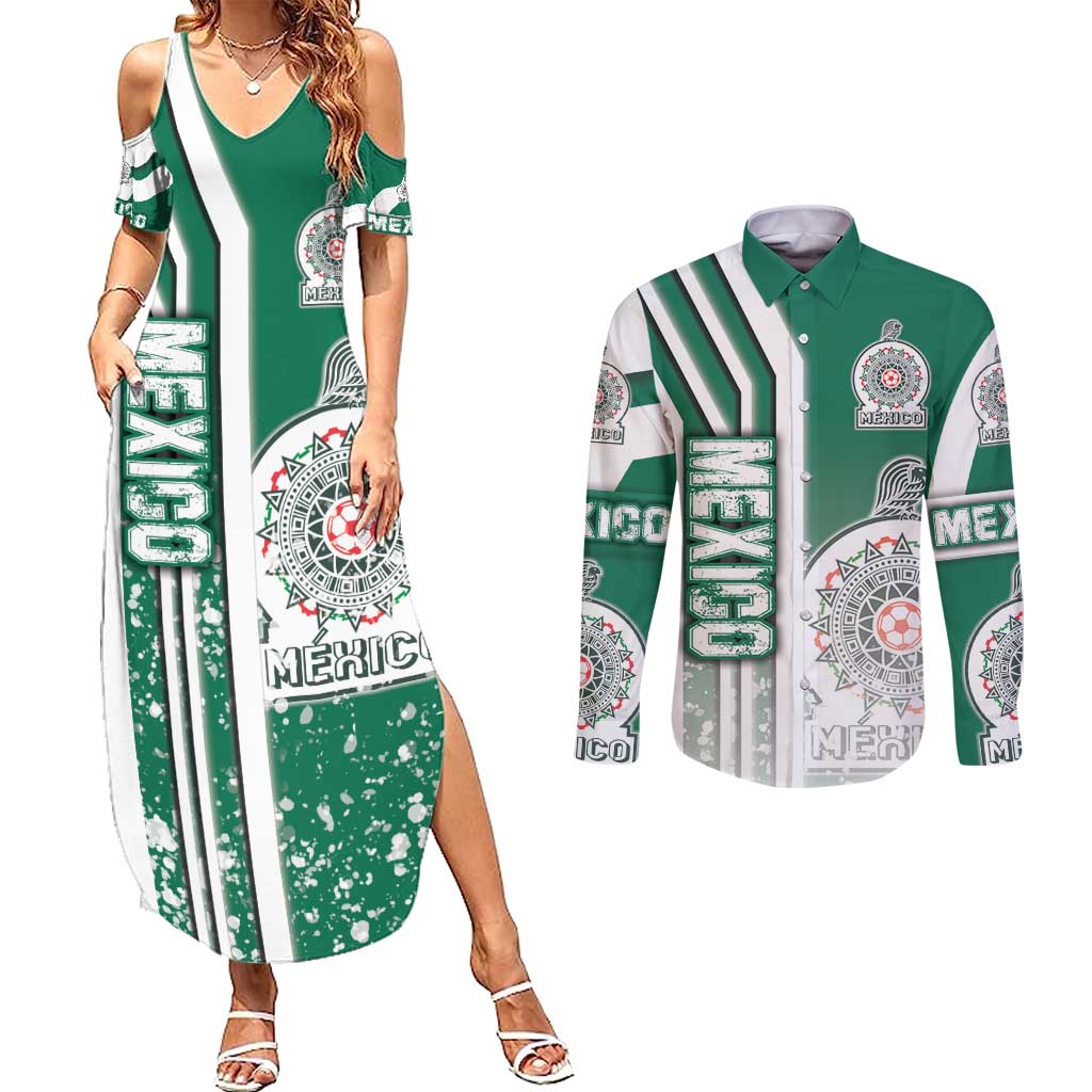 Mexico Football Couples Matching Summer Maxi Dress and Long Sleeve Button Shirt El Tri Soccer - Road To Champion - Wonder Print Shop