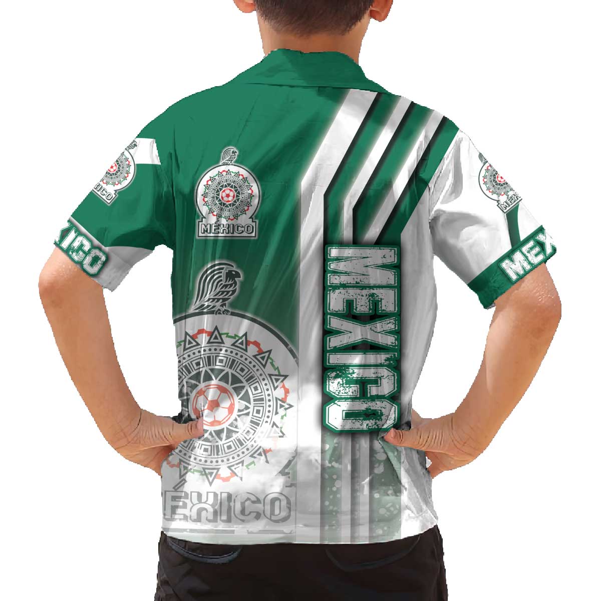Mexico Football Family Matching Off The Shoulder Long Sleeve Dress and Hawaiian Shirt El Tri Soccer - Road To Champion - Wonder Print Shop