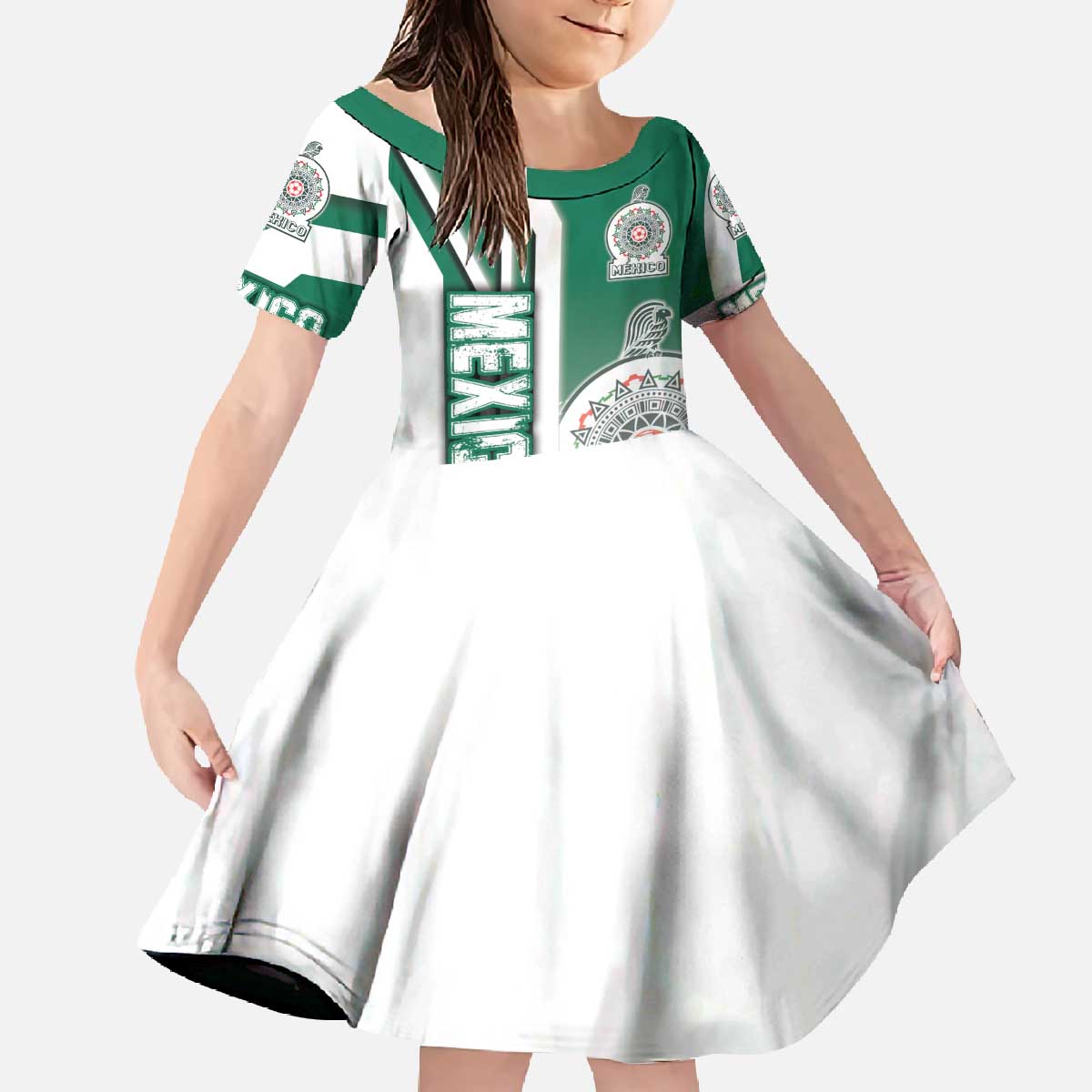 Mexico Football Family Matching Off The Shoulder Long Sleeve Dress and Hawaiian Shirt El Tri Soccer - Road To Champion - Wonder Print Shop