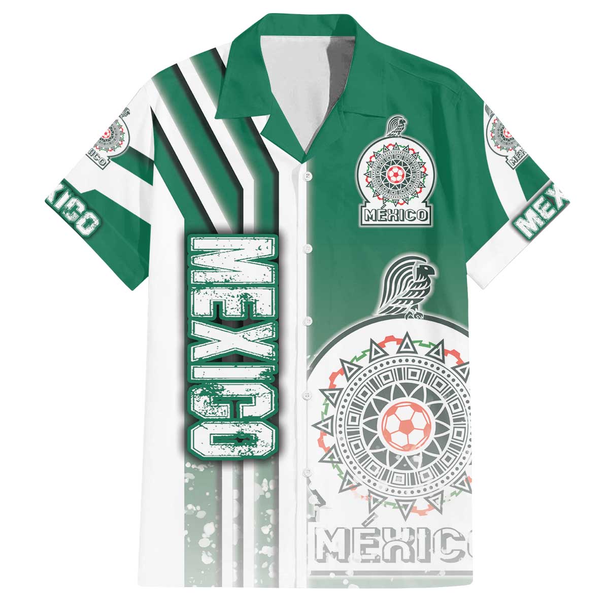 Mexico Football Family Matching Off The Shoulder Long Sleeve Dress and Hawaiian Shirt El Tri Soccer - Road To Champion - Wonder Print Shop