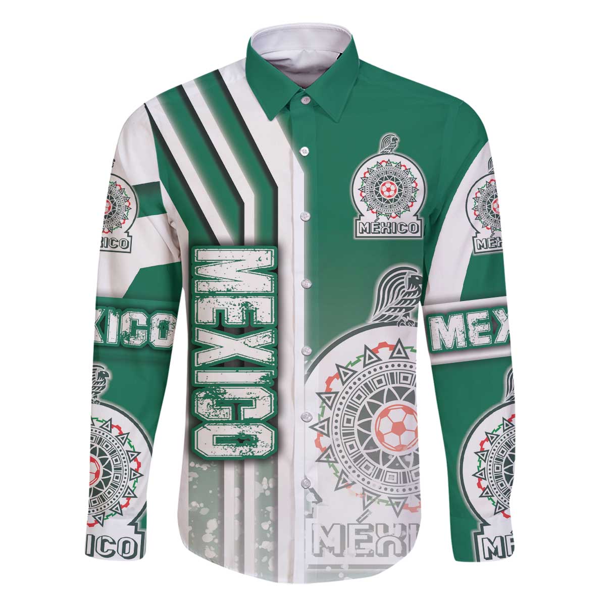 Mexico Football Family Matching Off The Shoulder Long Sleeve Dress and Hawaiian Shirt El Tri Soccer - Road To Champion - Wonder Print Shop