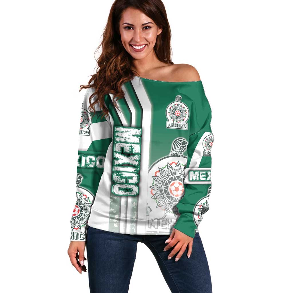 Mexico Football Off Shoulder Sweater El Tri Soccer - Road To Champion - Wonder Print Shop