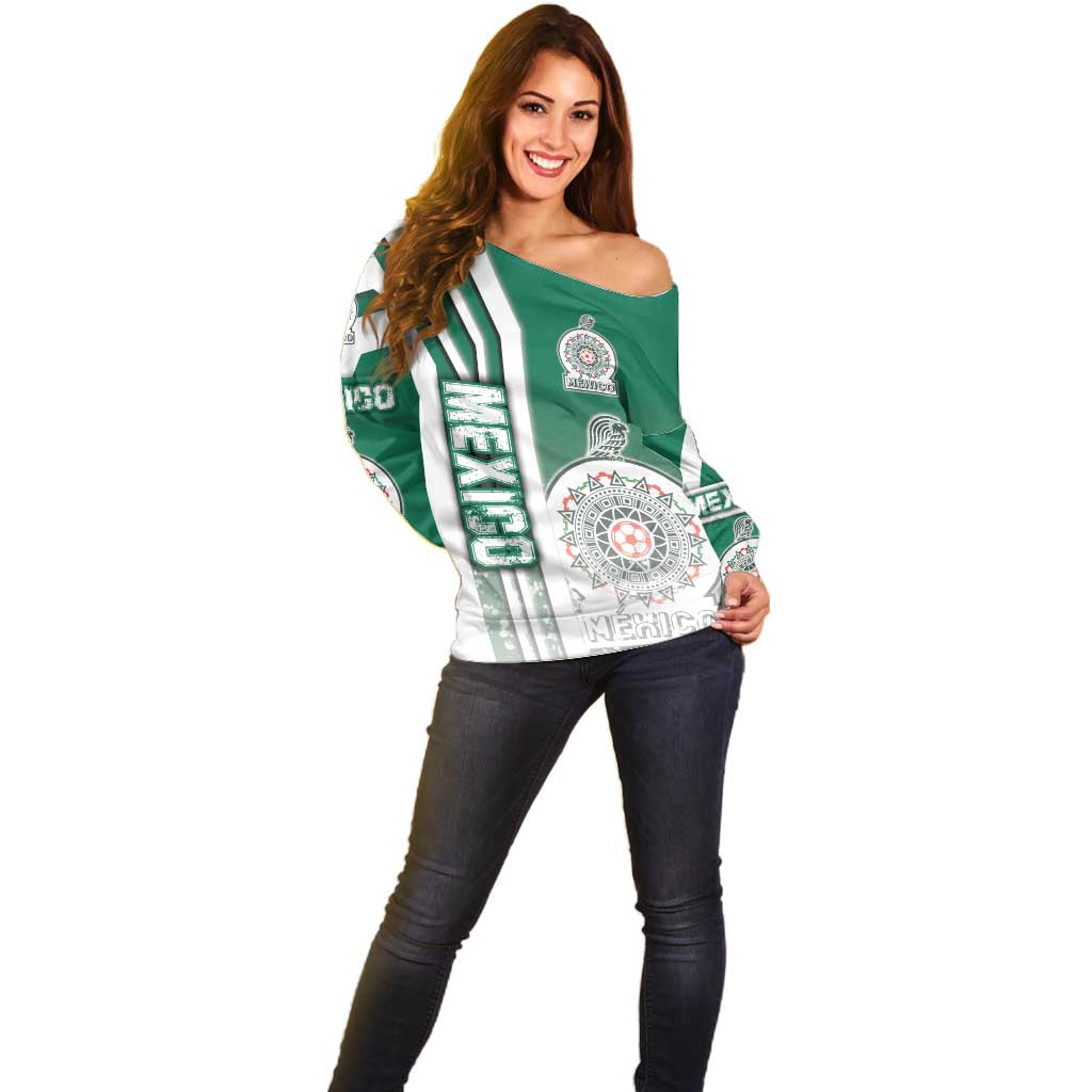 Mexico Football Off Shoulder Sweater El Tri Soccer - Road To Champion - Wonder Print Shop