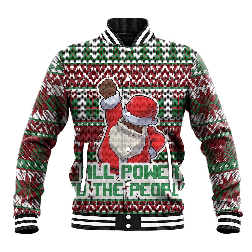 Africa Christmas Black Santa Fist Baseball Jacket All Power to the People - Wonder Print Shop