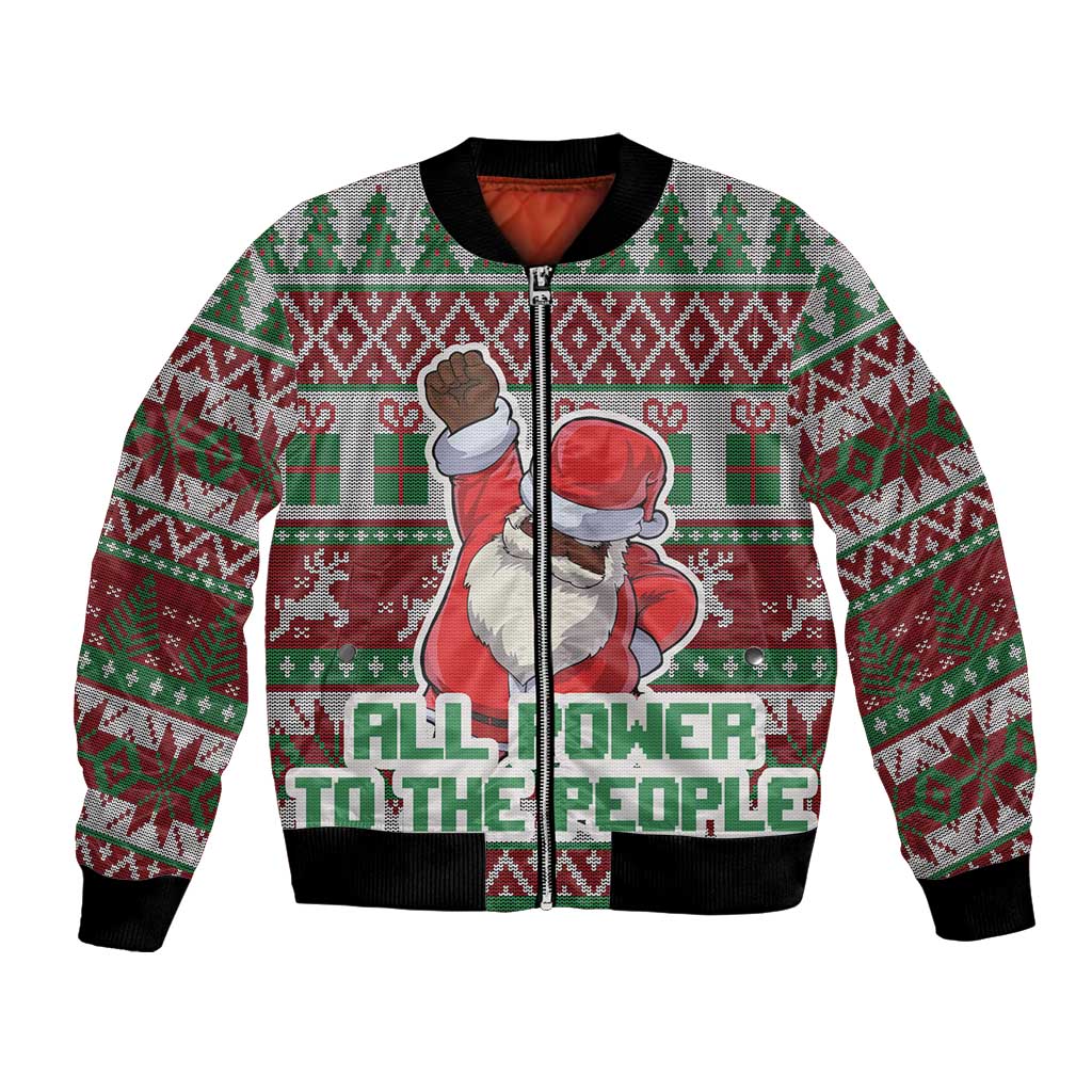Africa Christmas Black Santa Fist Bomber Jacket All Power to the People - Wonder Print Shop