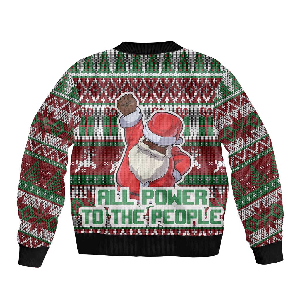 Africa Christmas Black Santa Fist Bomber Jacket All Power to the People - Wonder Print Shop