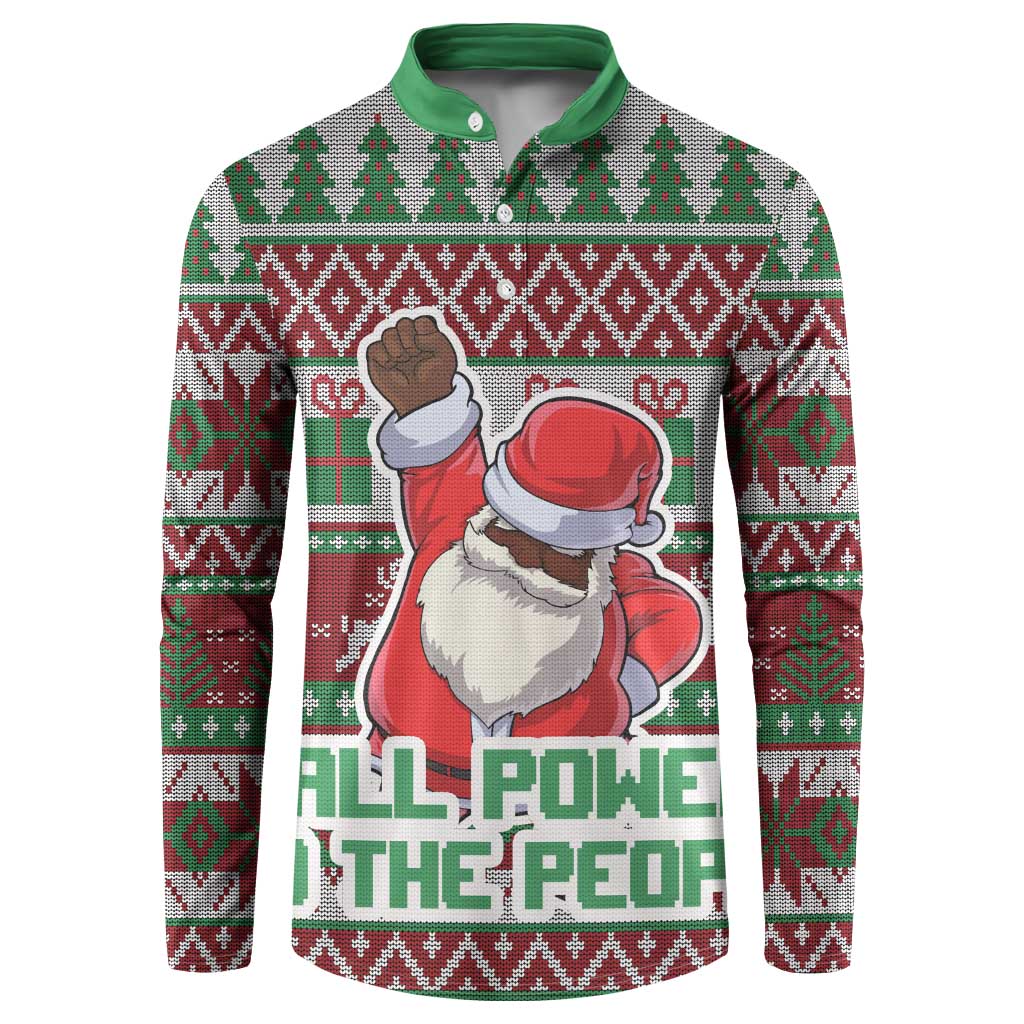 Africa Christmas Black Santa Fist Button Sweatshirt All Power to the People - Wonder Print Shop