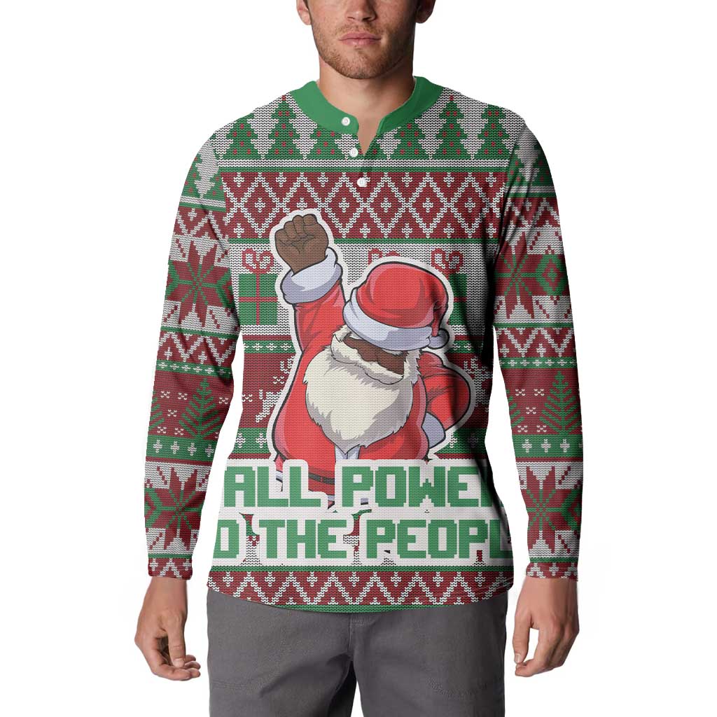 Africa Christmas Black Santa Fist Button Sweatshirt All Power to the People - Wonder Print Shop