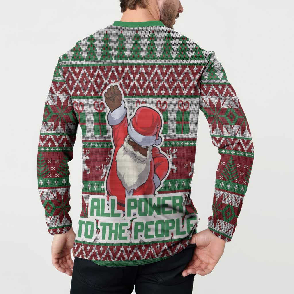 Africa Christmas Black Santa Fist Button Sweatshirt All Power to the People - Wonder Print Shop