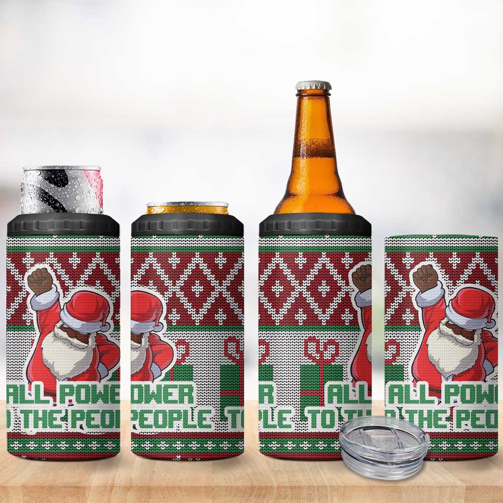 Africa Christmas Black Santa Fist 4 in 1 Can Cooler Tumbler All Power to the People - Wonder Print Shop