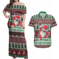 Africa Christmas Black Santa Fist Couples Matching Off Shoulder Maxi Dress and Hawaiian Shirt All Power to the People - Wonder Print Shop