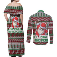 Africa Christmas Black Santa Fist Couples Matching Off Shoulder Maxi Dress and Long Sleeve Button Shirt All Power to the People - Wonder Print Shop