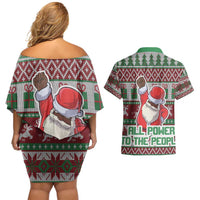 Africa Christmas Black Santa Fist Couples Matching Off Shoulder Short Dress and Hawaiian Shirt All Power to the People - Wonder Print Shop
