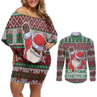 Africa Christmas Black Santa Fist Couples Matching Off Shoulder Short Dress and Long Sleeve Button Shirt All Power to the People - Wonder Print Shop