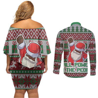 Africa Christmas Black Santa Fist Couples Matching Off Shoulder Short Dress and Long Sleeve Button Shirt All Power to the People - Wonder Print Shop