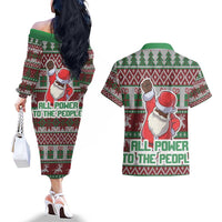 Africa Christmas Black Santa Fist Couples Matching Off The Shoulder Long Sleeve Dress and Hawaiian Shirt All Power to the People - Wonder Print Shop