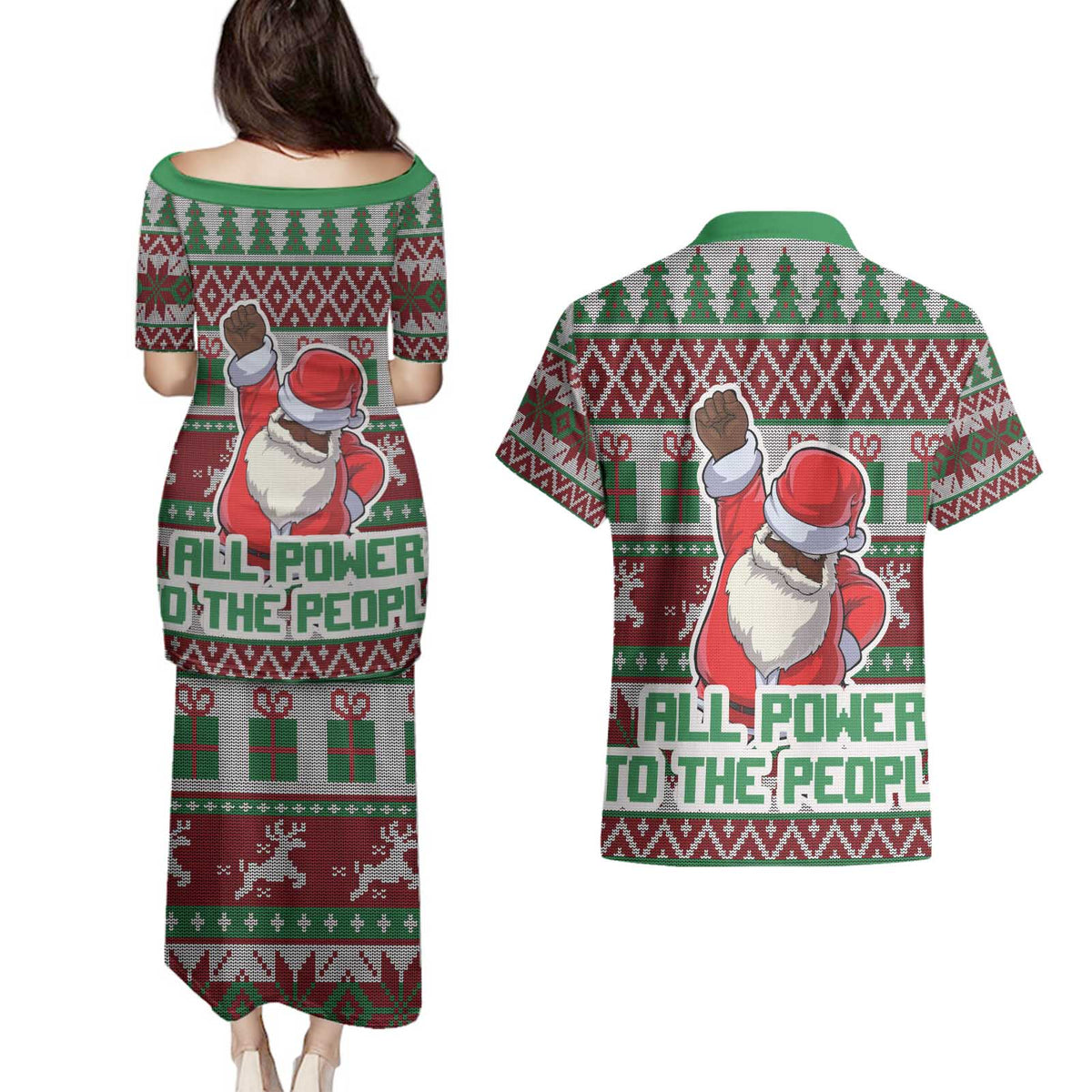 Africa Christmas Black Santa Fist Couples Matching Puletasi and Hawaiian Shirt All Power to the People - Wonder Print Shop