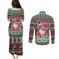 Africa Christmas Black Santa Fist Couples Matching Puletasi and Long Sleeve Button Shirt All Power to the People - Wonder Print Shop